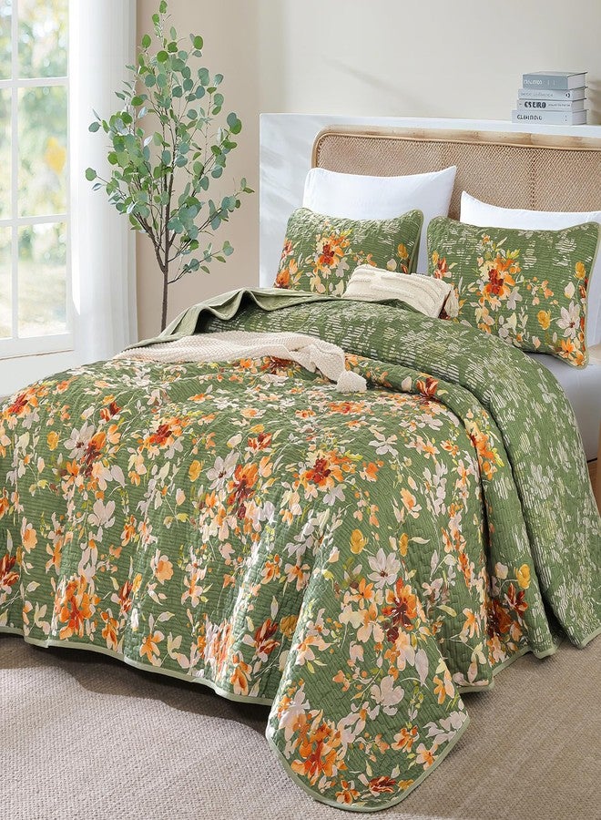 Dobuyly Green Floral Quilt Set King Size, Botanical Flowers Bedspreads Coverlet Set, 3 Pieces Soft Lightweight Microfiber Quilt Bedding Set for All Seasons 110"x90" - Image 2