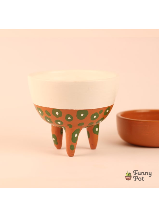 Handmade pottery empty pot - white &brown - 12*11 cm