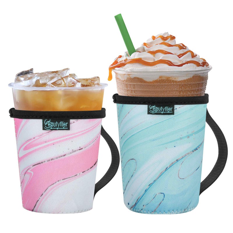 Beautyflier Beautyflier Set of 2 Iced Coffee  Cold Soda Insulated Neoprene Cup Sleeve Insulator Sleeve for Iced Coffee Cups Reusable Iced Coffee Sleeves for Starbucks Coffee Dunkin Coffee More 1622oz 