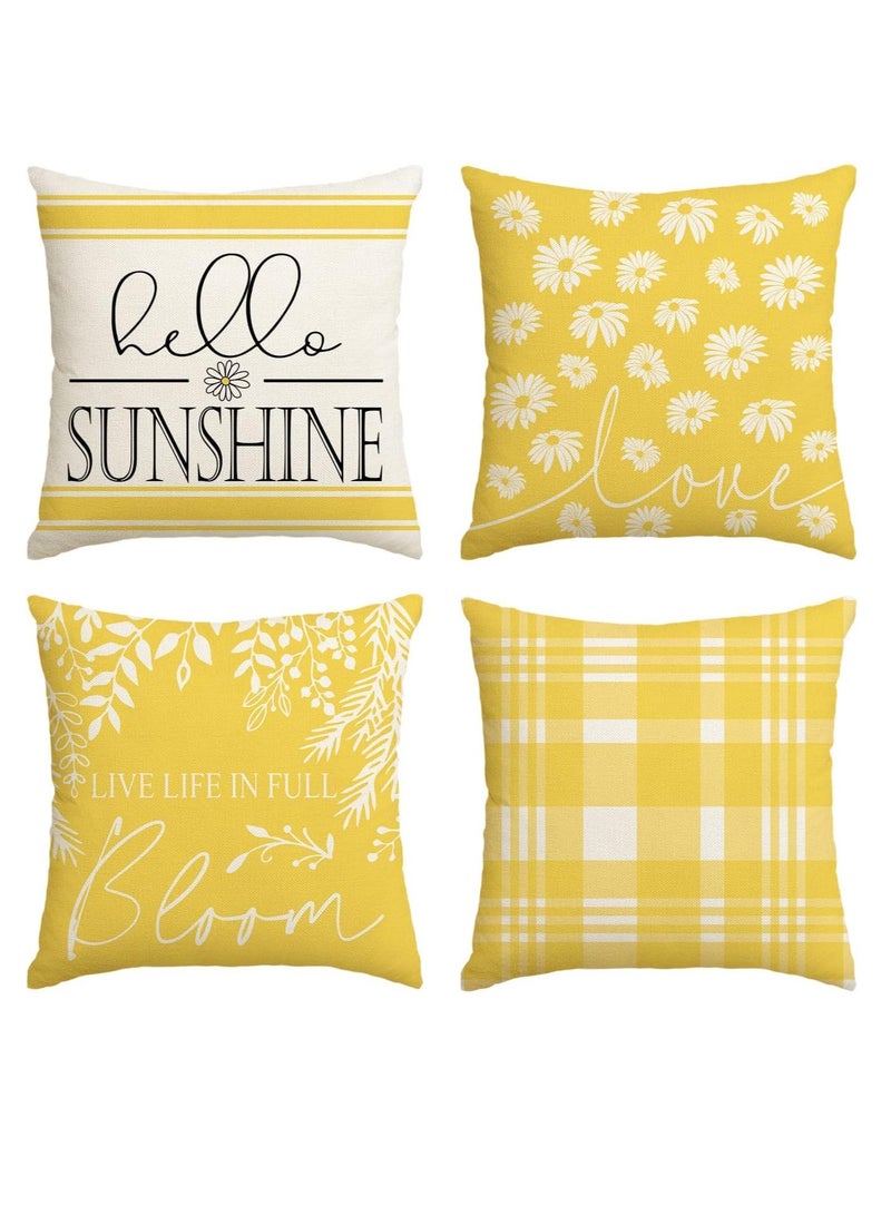 SYOSI Throw Pillow Cover Modern Sofa Decorative Pillow Covers Hello Sunshine Throw Pillow Covers 18x18 Set of 4 Live Life in Full Bloom Daisy Summer for Couch Bed Car Home Sofa Decoration - Image 1