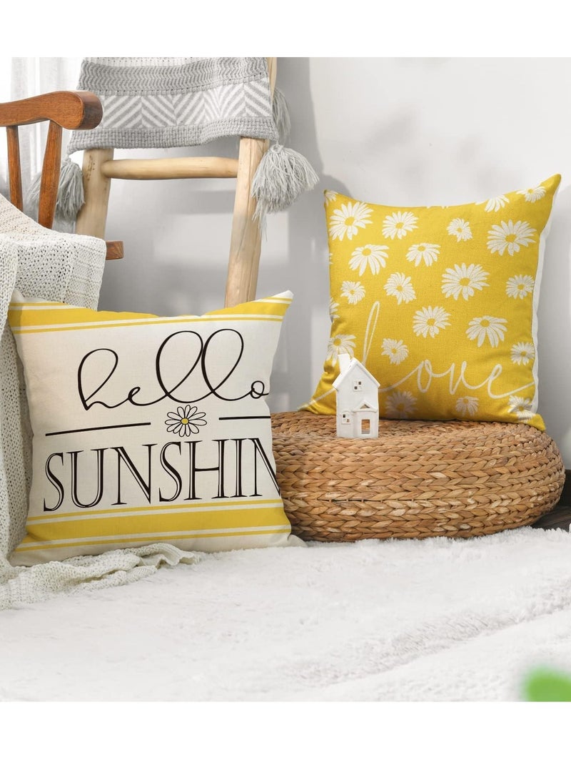 SYOSI Throw Pillow Cover Modern Sofa Decorative Pillow Covers Hello Sunshine Throw Pillow Covers 18x18 Set of 4 Live Life in Full Bloom Daisy Summer for Couch Bed Car Home Sofa Decoration - Image 2