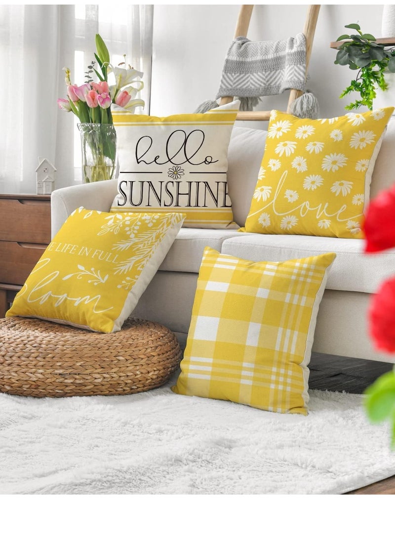 SYOSI Throw Pillow Cover Modern Sofa Decorative Pillow Covers Hello Sunshine Throw Pillow Covers 18x18 Set of 4 Live Life in Full Bloom Daisy Summer for Couch Bed Car Home Sofa Decoration - Image 4