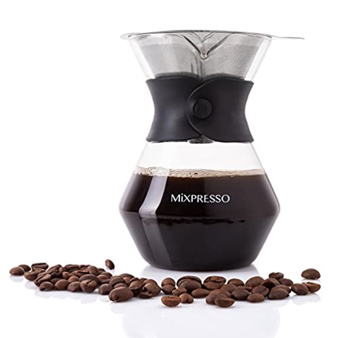 Mixpresso Pour Over Coffee Maker Set Glass Carafe Borosilicate White Protective Silicone Sleeve, Pour Over Coffee Dripper Brewer With Double-layer Stainless Steel Filter 13.5 Oz - Image 1