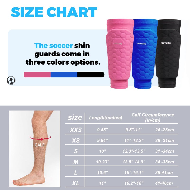 COTLIKE Soccer Shin Guards for Kids Youth Adults, Ski Shin Guards Sleeves for 2-18 Years Old Boys Girls Men, Calf Compression Sleeve with Honeycomb Pads, Espinilleras de Futbol para Hombres - Image 2