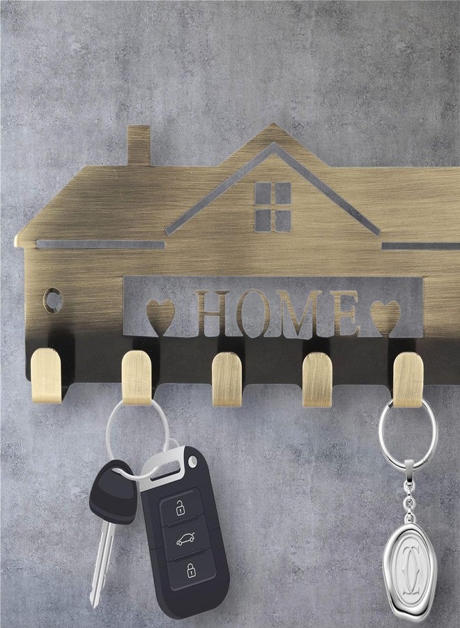 HingeMinds Metal Key Holder for Home/Office Decor, Stylish Wall Mount Keychain Hanger Hooks for Hanging Keys, Premium Antique Brass Finish | Unique Home Shape Stainless Steel Key Chain Stand 6 Pin - Image 5