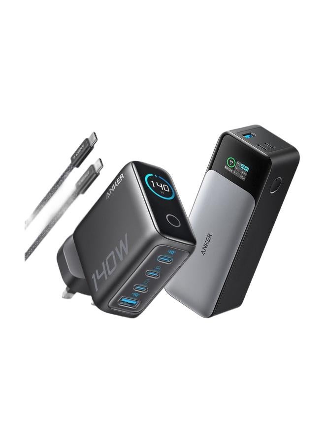 Anker 140W USB C Charger, Laptop Charger, 4-Port Multi-Device Fast Charging, Advanced GaN Power Adapter, Intuitive Touch Controls, Compatible with MacBook, iPhone 17 Series, Samsung, Pixel, and More & 737 Power Bank (PowerCore 24K), 24,000mAh 3-Port Portable Charger with 140W Output, Smart Digital Display, Compatible with MacBook Pro/ Air, iPhone 17/16 Series, Samsung, Huaiwei, DellBundle - Image 1