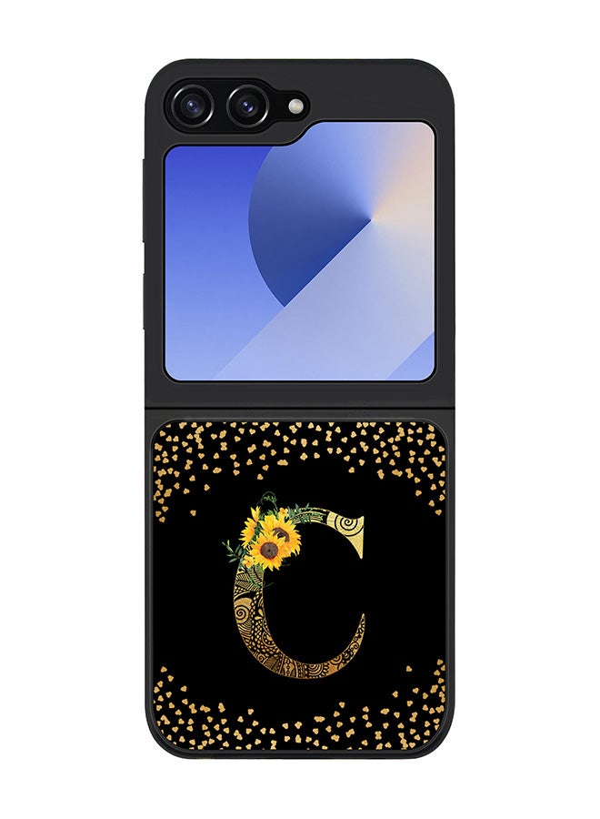 Stylizedd Rugged Black edge case for Samsung Galaxy Z Flip7 FE, Slim fit Case Flexible Cover - Custom Monogram Initial Letter Floral Pattern Alphabet - C ( Black ) - Image 1