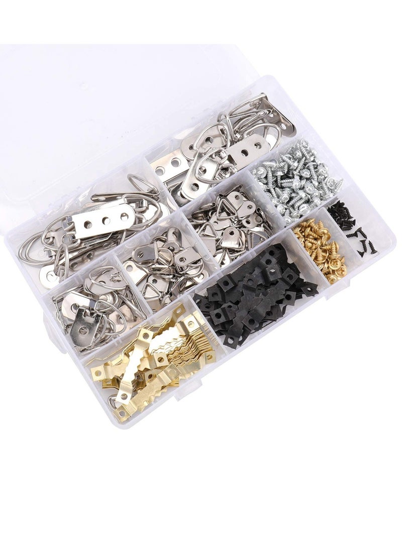 415 PCS Picture Hanging Tool Kit, with Heavy Duty Sawtooth Hangers, 5 Sizes of D-rings, Screws,Used for Hanging Photo Frame, Pictures, Clock, Mirror, Paintings Frame, Home Decoration Artwork etc. - Image 1