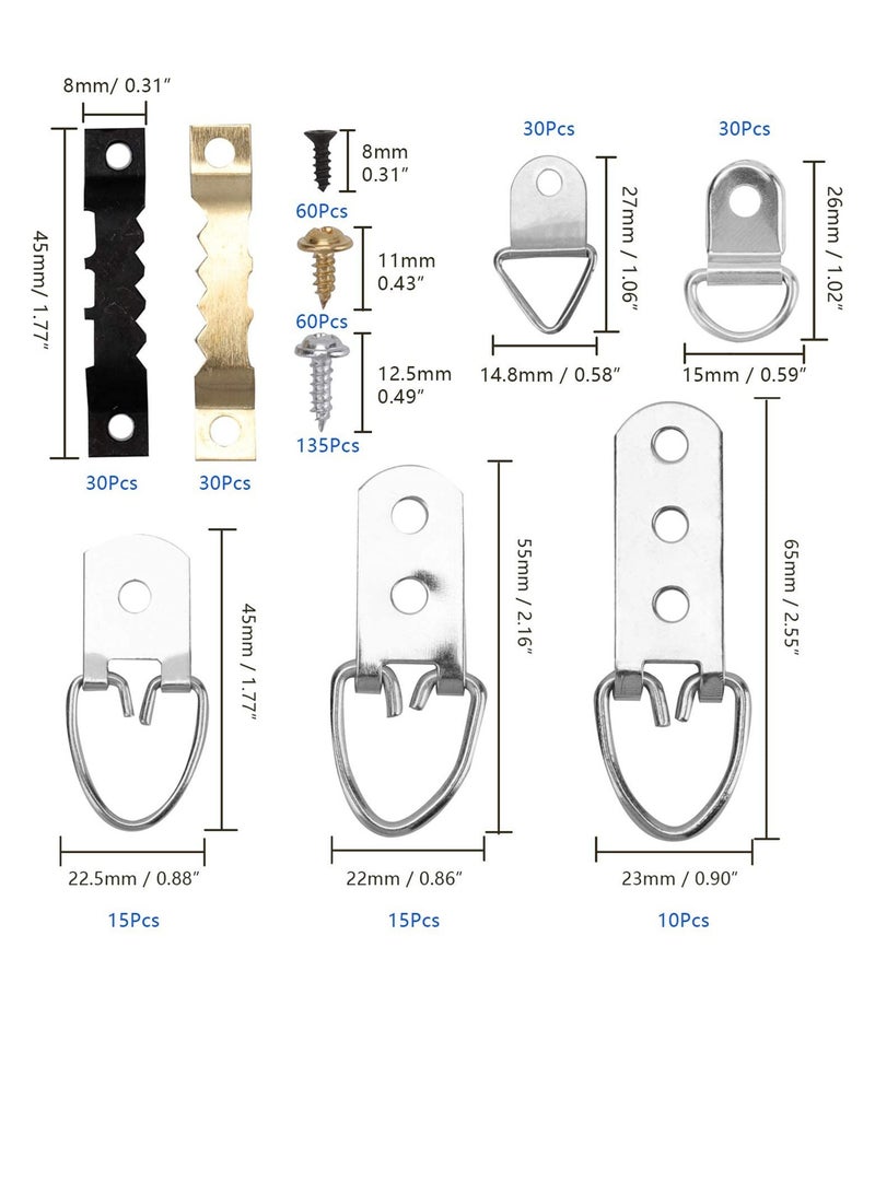 415 PCS Picture Hanging Tool Kit, with Heavy Duty Sawtooth Hangers, 5 Sizes of D-rings, Screws,Used for Hanging Photo Frame, Pictures, Clock, Mirror, Paintings Frame, Home Decoration Artwork etc. - Image 4