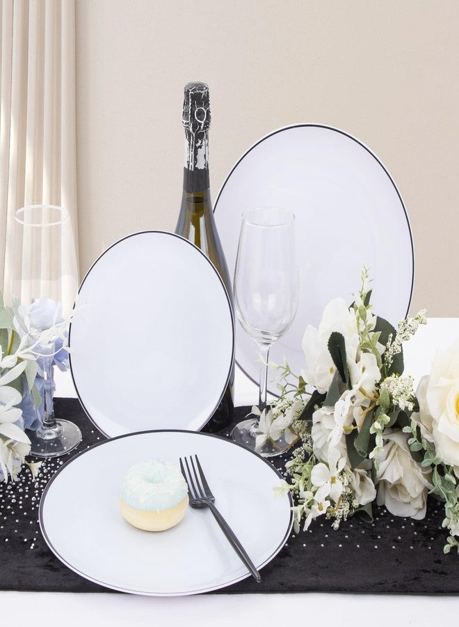 ejonirinjonir EI 180pcs White Plastic Dinnerware Set Include Black Disposable Silverware,Dinner and Dessert Plates,Cups,White Plastic Plates with Black Rim Perfect for Wedding,Birthday,Hotel,Partys,Service for 30. - Image 3