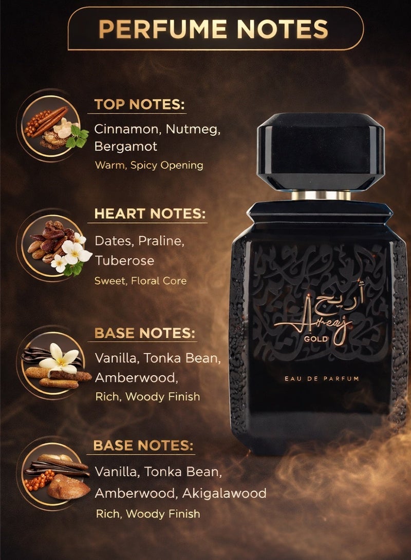 Rotana Perfumes Rotana Areej Gold Eau De Parfum 100ml – Long-Lasting Unisex Spicy Sweet Amber Perfume with Dates, Vanilla & Amberwood - Image 3