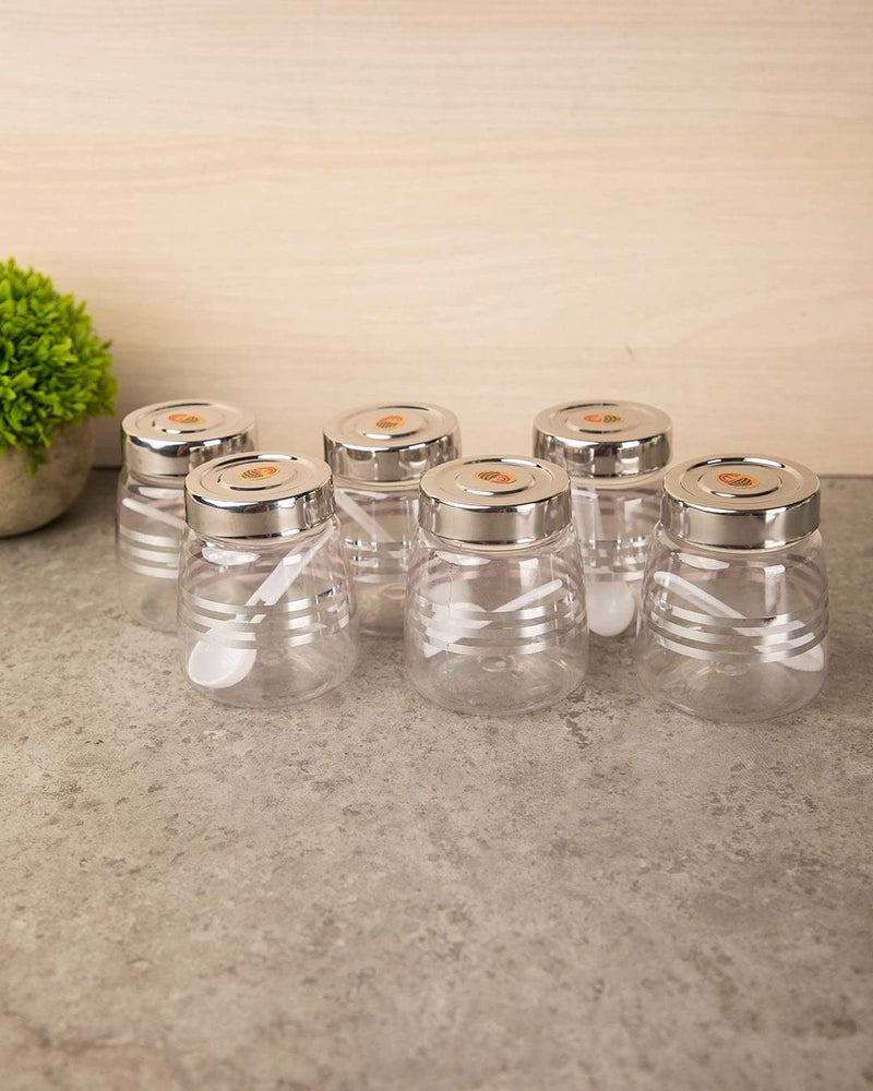 MARKET 99 Market99 Transparent Silver Plastic Jar with Lid Set of 6 200 ml Containers for Storage of Food Pulses Spice Cereals Cookies and Dry Food MultiUtility Organizing Items  - Image 1