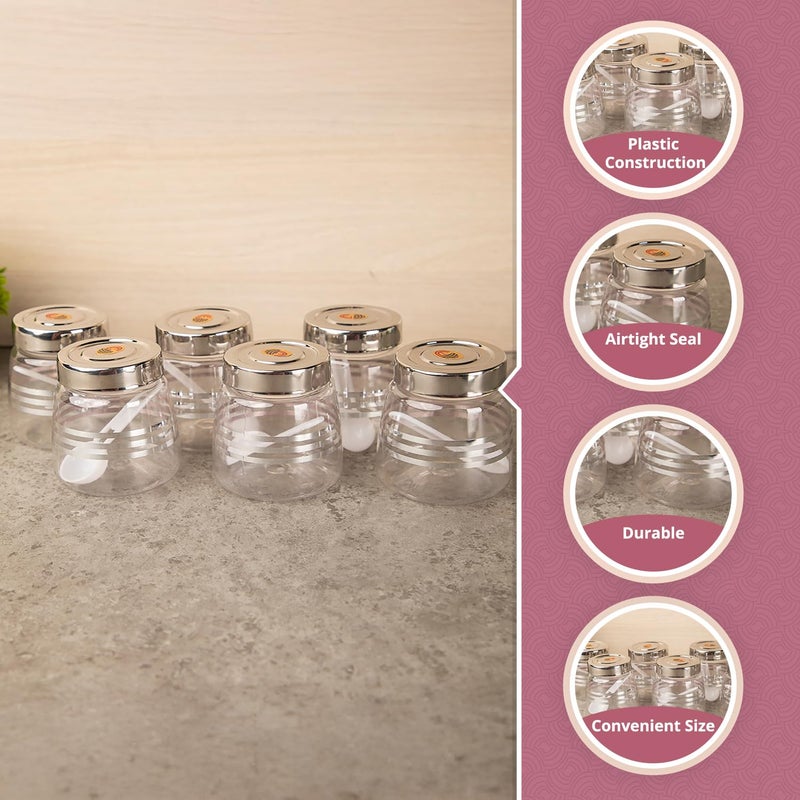 MARKET 99 Market99 Transparent Silver Plastic Jar with Lid Set of 6 200 ml Containers for Storage of Food Pulses Spice Cereals Cookies and Dry Food MultiUtility Organizing Items  - Image 2