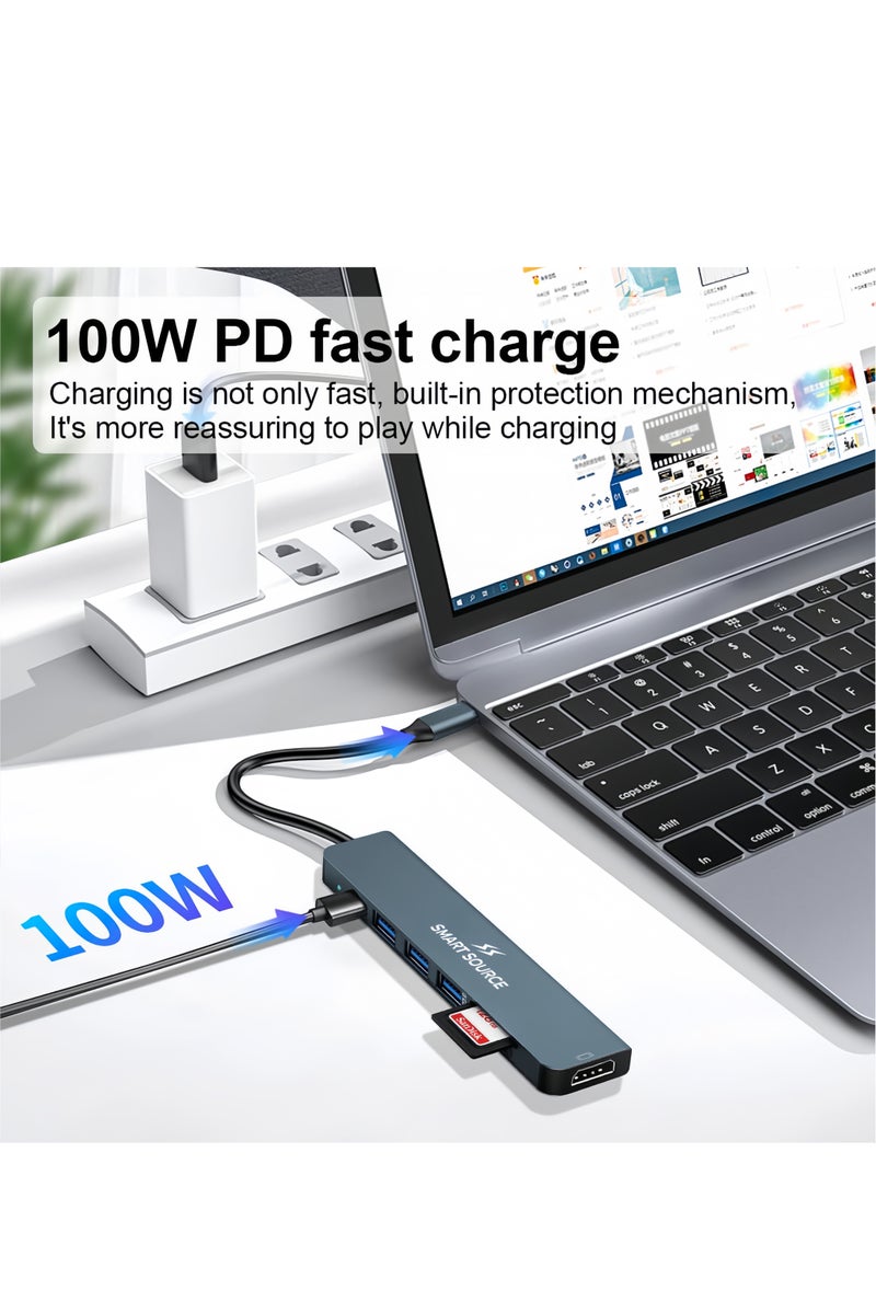 SMART SOURCE SMART SOURCE 7-in-1 USB-C Hub Adapter with 100W PD, HDMI 4K, USB 3.0, Dual USB 2.0, SD/TF Card Reader – Portable USB C Docking Station for MacBook, iPad Pro, Windows Laptops – Plug & Play - Image 3