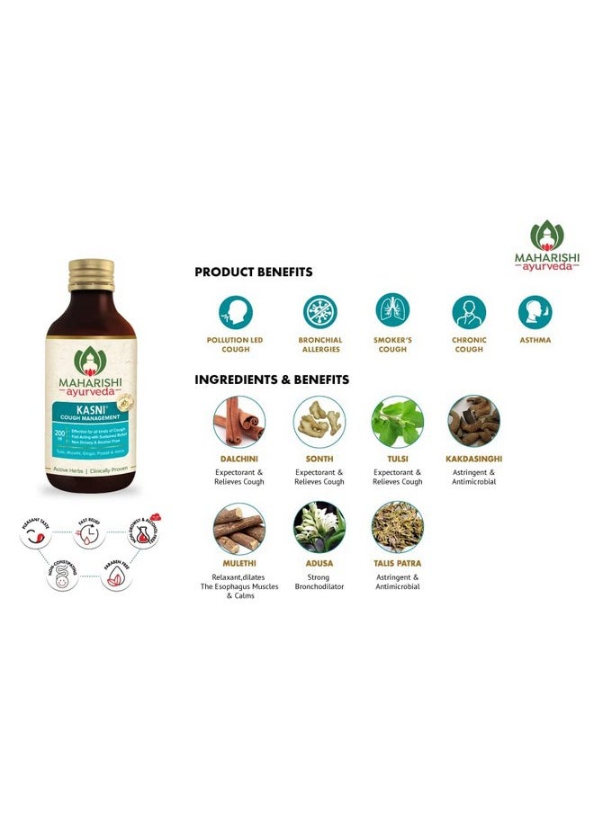 Maharishi Ayurveda - Kasni Cough Syrup With Kanth Sudha | Ayurvedic Cough Syrup | For All Types Of Cough & Chronic Cough | Non-Drowsy | Non- Habit Forming| Non-Alcoholic (100 Ml (Pack Of 1)) - Image 1