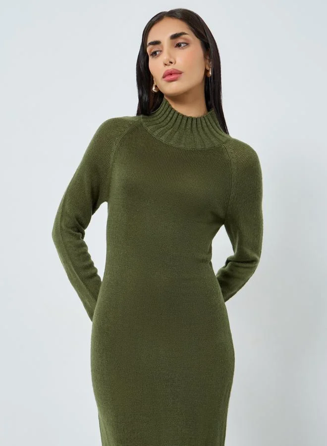 Styli Turtle Neck Knitted Sweater Maxi Dress
