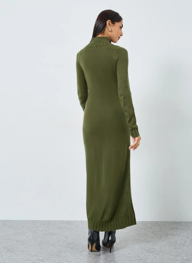 Styli Turtle Neck Knitted Sweater Maxi Dress