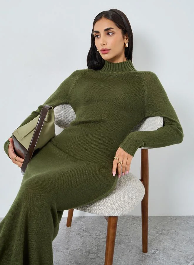 Styli Styli Turtle Neck Knitted Sweater Maxi Dress