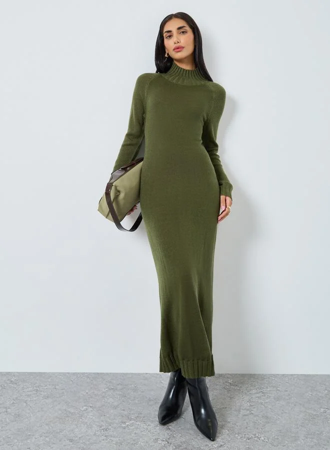 Styli Styli Turtle Neck Knitted Sweater Maxi Dress