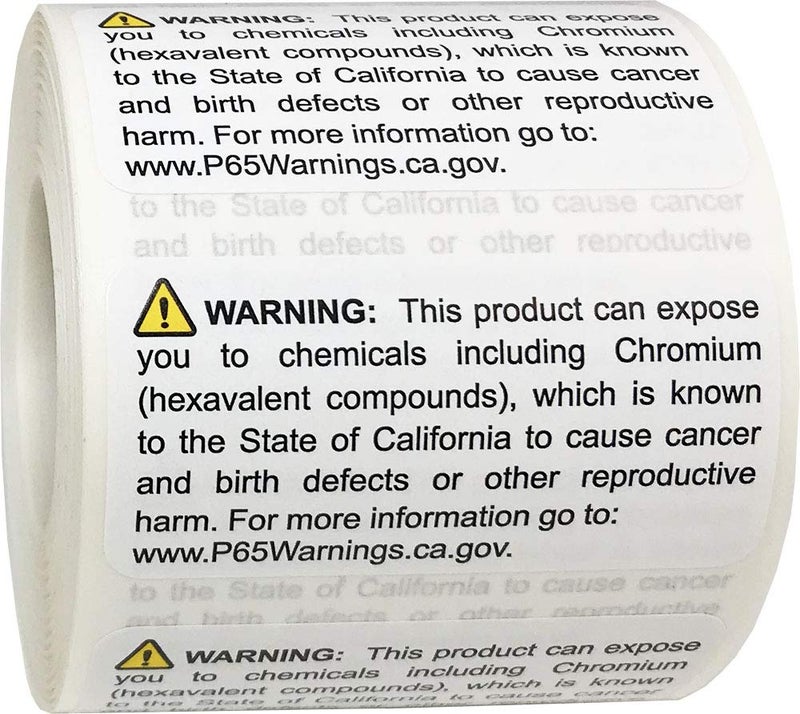 InStockLabels.com California Proposition 65 Exposure to Chromium Warning Labels 1 x 2 inch 500 Adhesive Stickers - Image 1