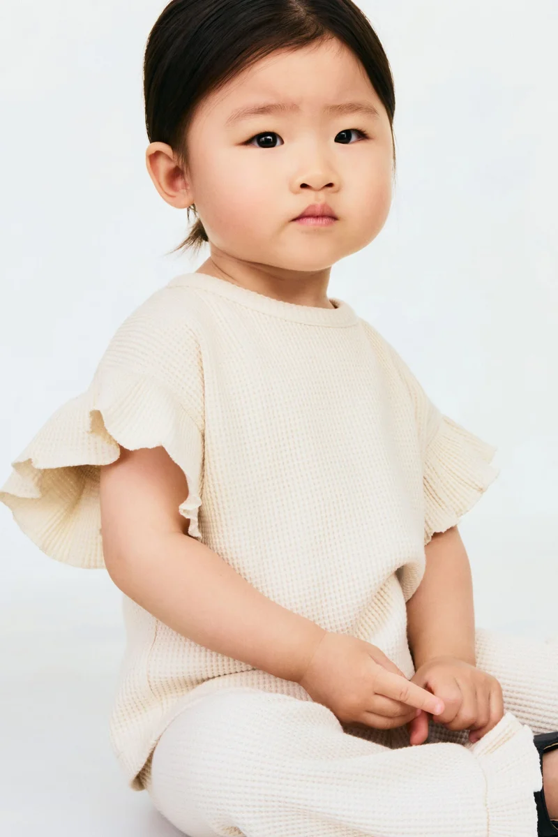 اتش اند ام طقم من القطن بنمط وافل - قطعتين