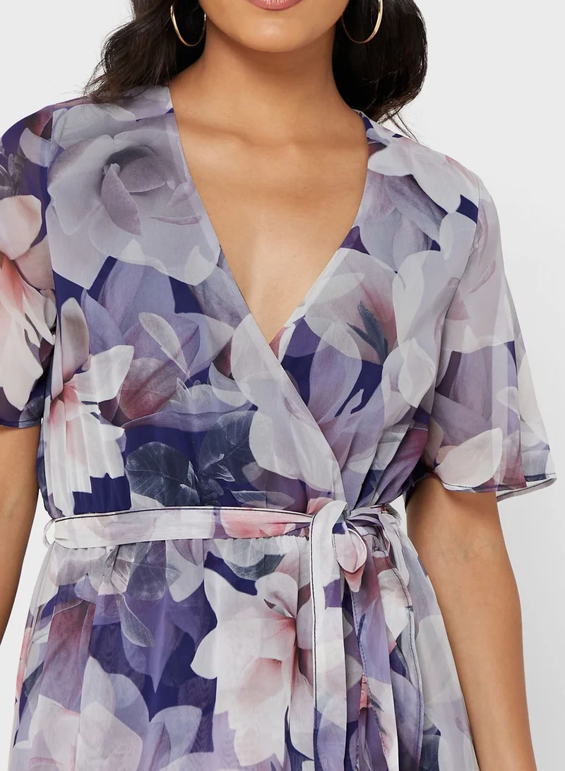 Wallis Floral Print Tie Detail Dress