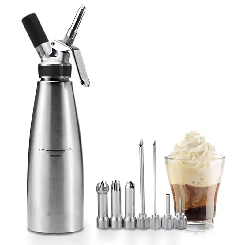 ZOEMO All Metal Steel Whipped Cream Dispenser 1 Quart - Professional Culinary Cream Whipper with Full Set Injector Tips Free Recipes Included  - Image 1