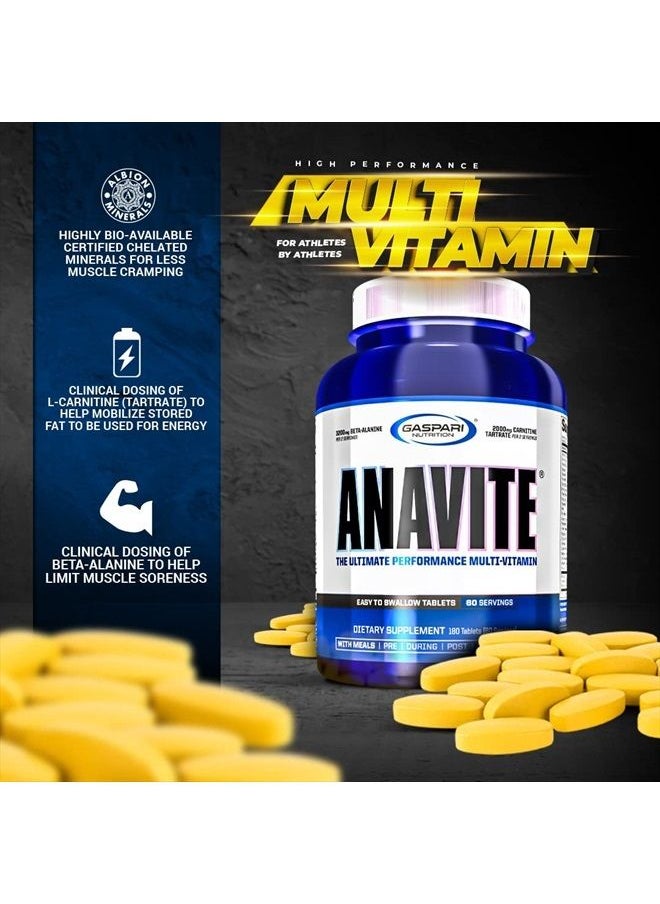 Gaspari Nutrition - Anavite - Sports Multi-Vitamin with Amino Acids, Beta-Alanine and L-Carnitine, Enhanced Performance and Recovery, 180 Tablets - Image 1