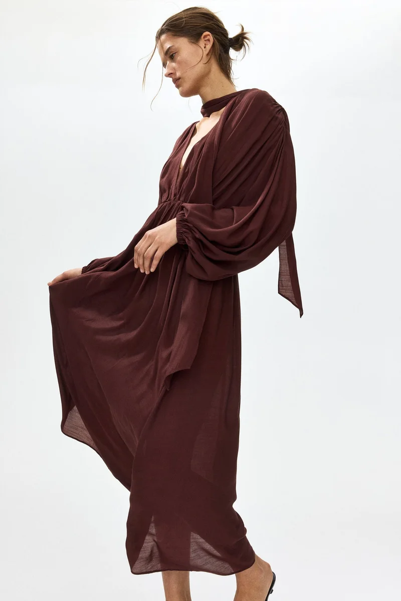 H&M  Scarf-detail balloon-sleeved dress for Women | Best Price UAE