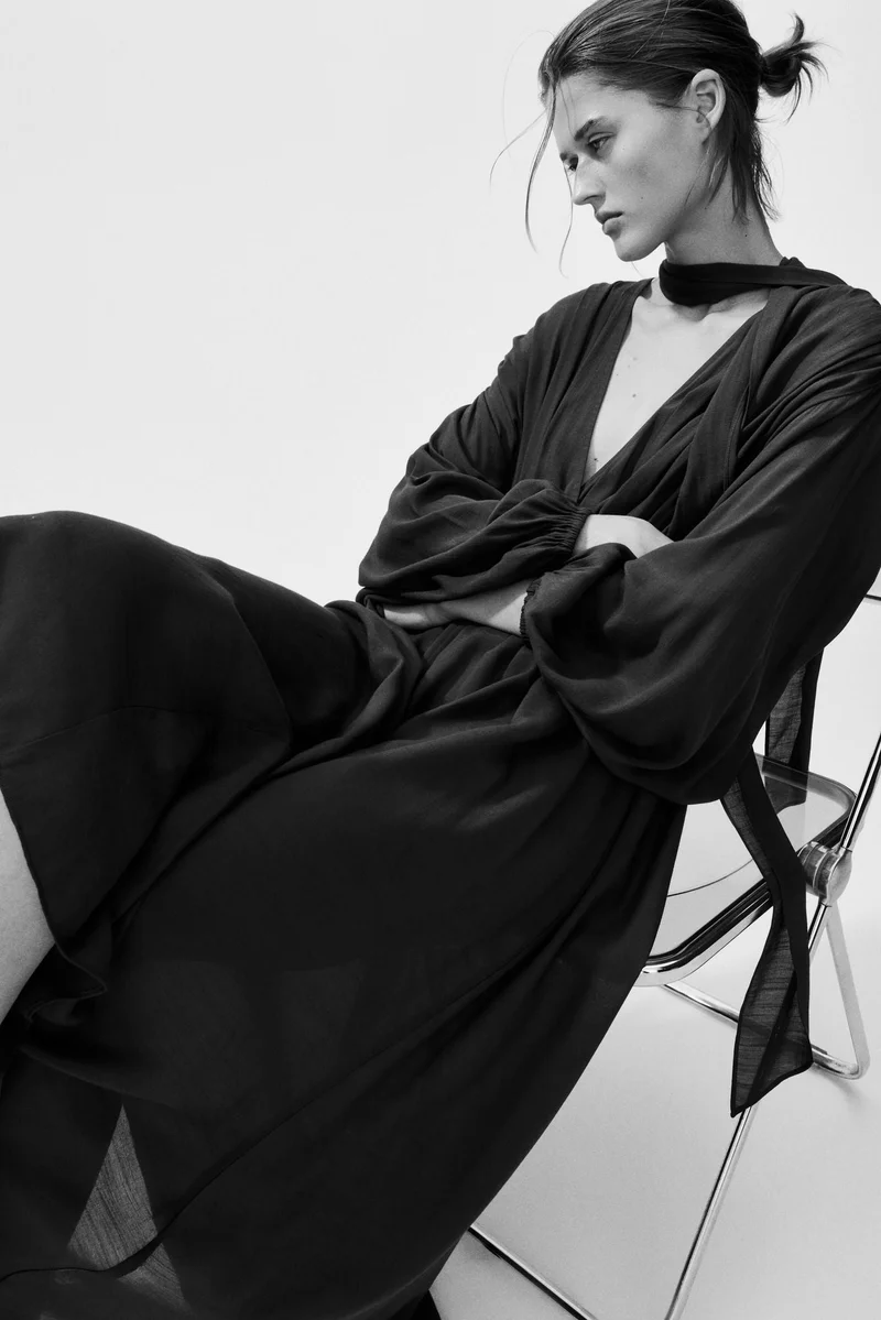 H&M  Scarf-detail balloon-sleeved dress for Women | Best Price UAE