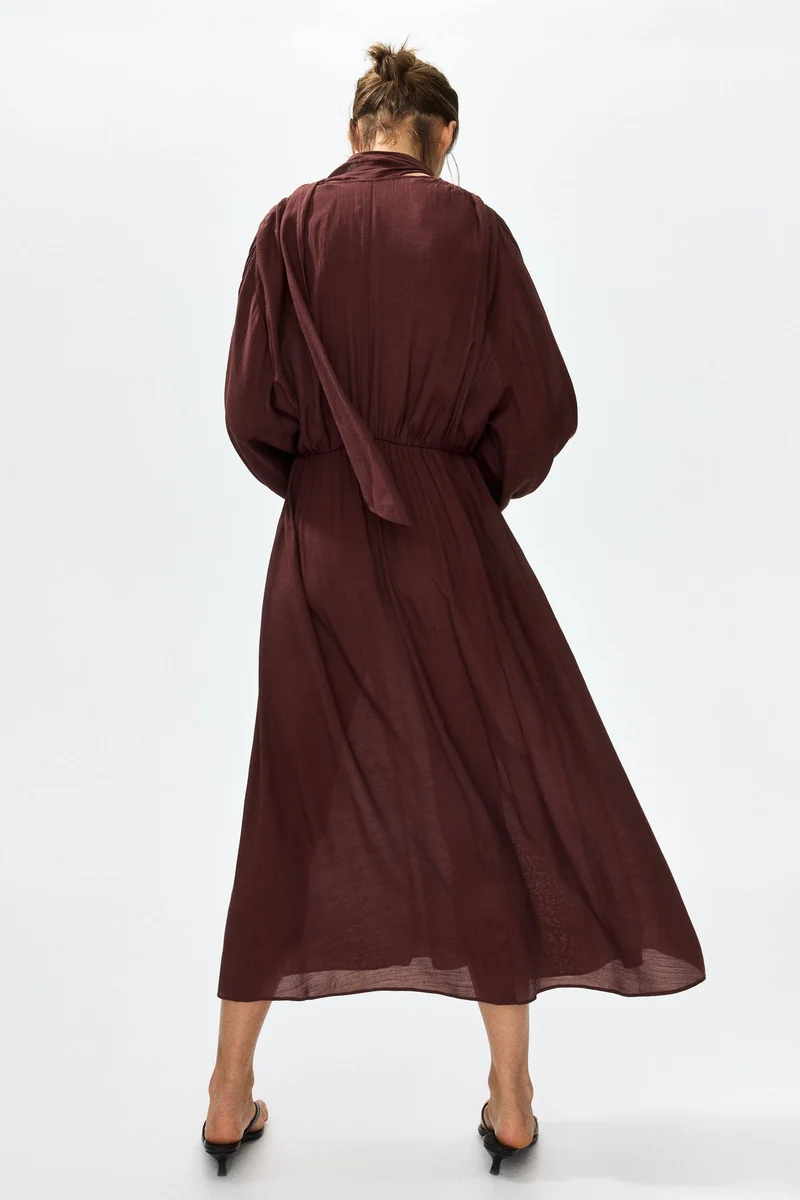 H&M  Scarf-detail balloon-sleeved dress for Women | Best Price UAE