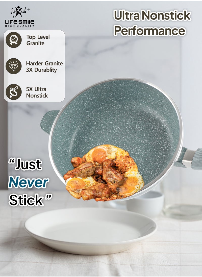 Life Smile - 24 & 28cm Sizes Nonstick Frying Pan, Large Skillet Pan Non Stick Saute Pan with Lid, Deep Fry Pan, Non Toxic Cooking Pan with Handle, Oven Safe PFOA Free - Image 1
