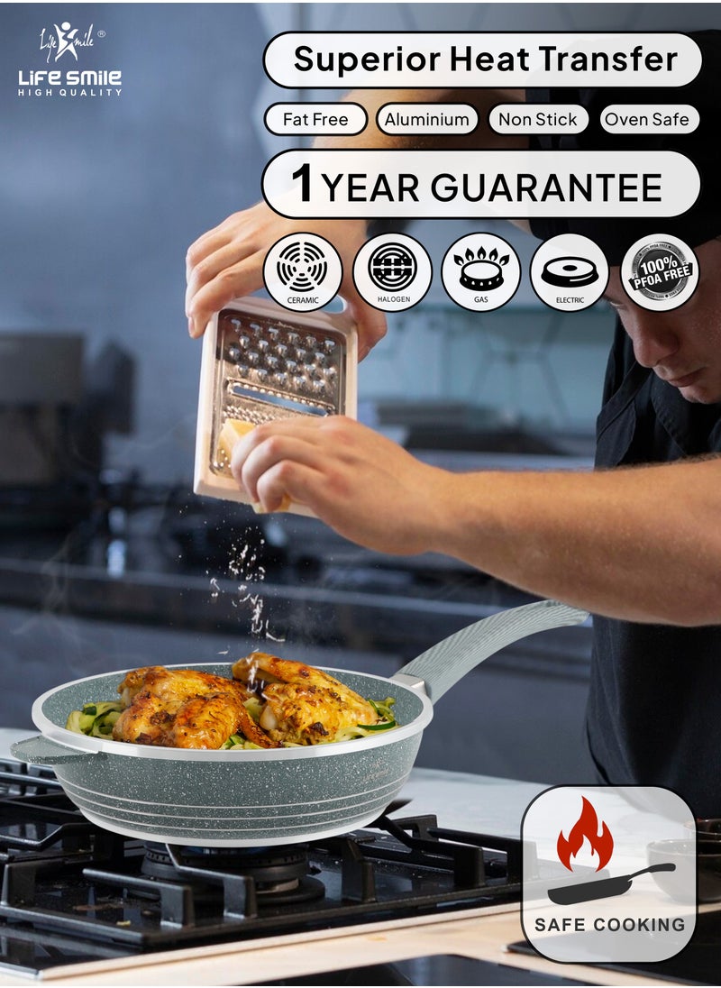 Life Smile - 24 & 28cm Sizes Nonstick Frying Pan, Large Skillet Pan Non Stick Saute Pan with Lid, Deep Fry Pan, Non Toxic Cooking Pan with Handle, Oven Safe PFOA Free - Image 1