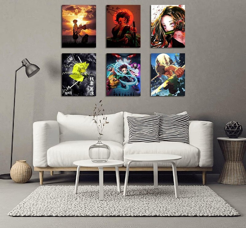 ARS Anime Posters Demon Slayer Poster Canvas Wall Art Pieces - HD Print Painting Living Room Decor Bedroom Club Boys Room Decor Gifts Set of 6 Unframed 8X10in - Image 3