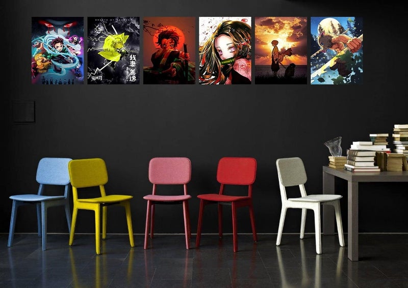 ARS Anime Posters Demon Slayer Poster Canvas Wall Art Pieces - HD Print Painting Living Room Decor Bedroom Club Boys Room Decor Gifts Set of 6 Unframed 8X10in - Image 4