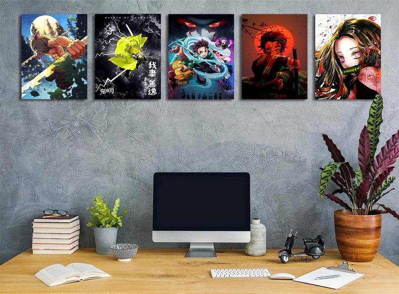 ARS Anime Posters Demon Slayer Poster Canvas Wall Art Pieces - HD Print Painting Living Room Decor Bedroom Club Boys Room Decor Gifts Set of 6 Unframed 8X10in - Image 2