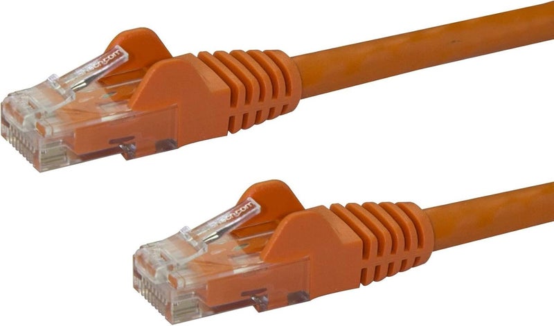 ستار تك كابل إيثرنت .com من نوع CAT6 بطول 50 سم - برتقالي، سرعة نقل بيانات 1 جيجابت، تردد 650 ميغاهرتز، قدرة تزويد طاقة 100 واط عبر تقنية PoE، موصل RJ45 من نوع UTP، مزود بحماية ضد الخيوط المتشابكة، مصمم لتجنب التلف، مختبر من قبل شركة Fluke، ومعتمد وفقًا لمعايير UL/TIA (N6PATC50CMOR). - Image 1