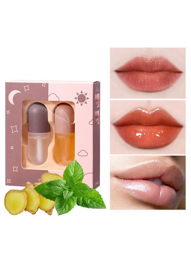 Dragon Ranee Lip Plumper Set 2PCS Day and Night Maximizer Hydrating Lip Care Maximizer Volume Balm Extreme Buxom Plant Lip Essence Oil Treatment Serum for Dry Cracked Lips Hydrating Plumping Gloss Kit  - Image 1
