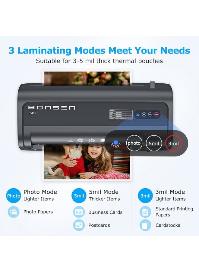 BONSEN A4 Laminator Machine, 9.33-Inch Thermal Laminator with Never Jam Technology, 100 Laminating Sheets, Laminates Photos Cards Documents, 4-in-1 Personal Laminators for Teachers Home Office School - Image 3