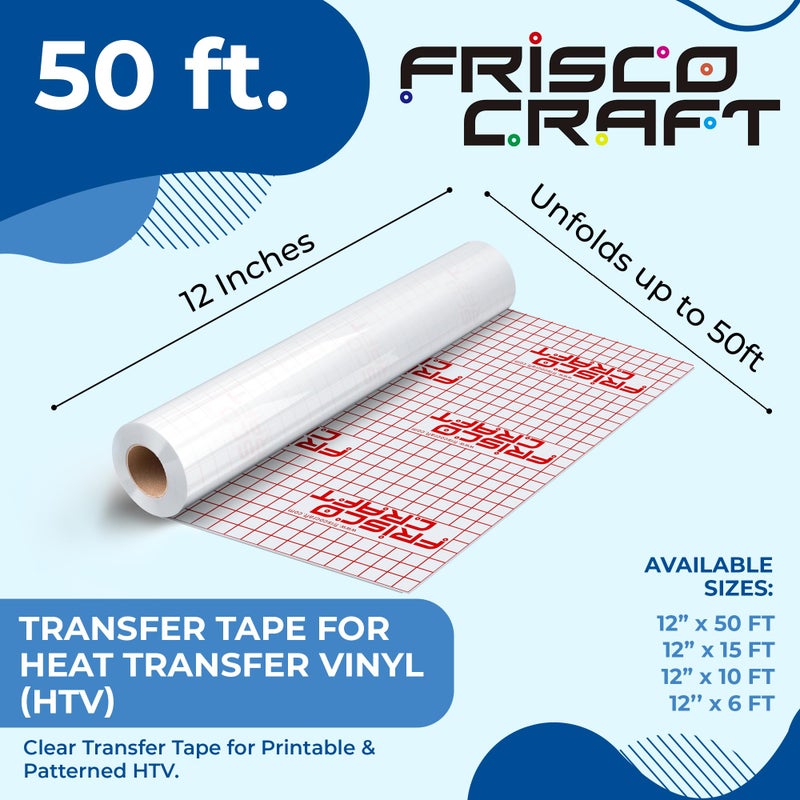 Frisco Craft شريط نقل حراري من فريسكو كرافت - شريط حديدي شفاف للطباعة، HTV المزخرف واللاصق للمشاريع الكبيرة والصغيرة، ضغط حراري، قابل لإعادة الاستخدام حتى 5 مرات، لاصق عالي (12" × 50 قدم)  - Image 2