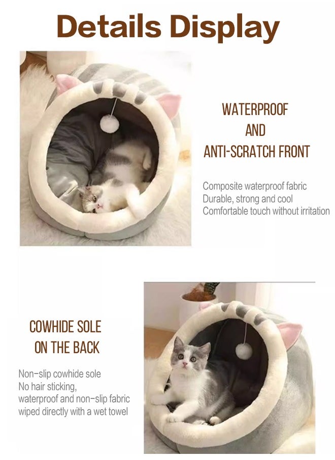 Generic - Cat Beds for Indoor Cats Semi-Enclosed Cat Cave Bed with a Plush Ball Large Space for Cats to Sleep Soft and Comfortable Covered Cat Bed with a Washable and Detachable Mat - Image 1