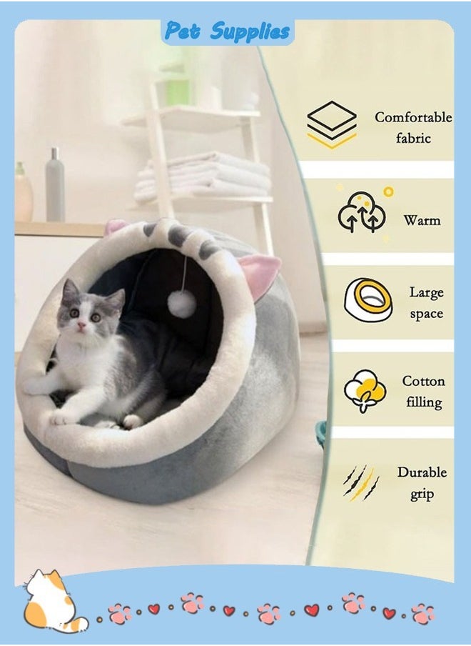 Generic - Cat Beds for Indoor Cats Semi-Enclosed Cat Cave Bed with a Plush Ball Large Space for Cats to Sleep Soft and Comfortable Covered Cat Bed with a Washable and Detachable Mat - Image 1
