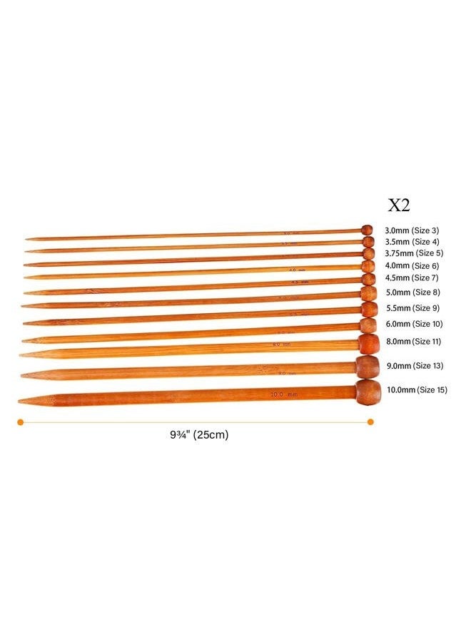 Fairycece 10" Bamboo Knitting Needles for Beginner and 22-Pack Crochet Set 9.8" Bamboo Knitting Needles 22 Pcs+bag 3369957 - Image 2