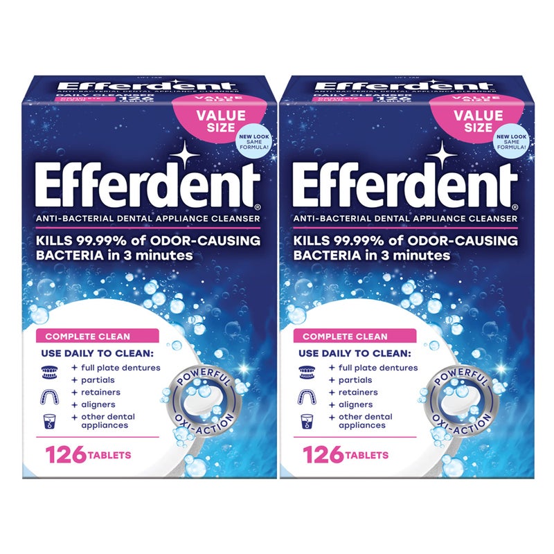Efferdent Efferdent Denture Cleaner Complete Clean, Retainer Cleaning Tablets for Aligners, Dentures, and Dental Appliances, 126 Count, 2 Pack