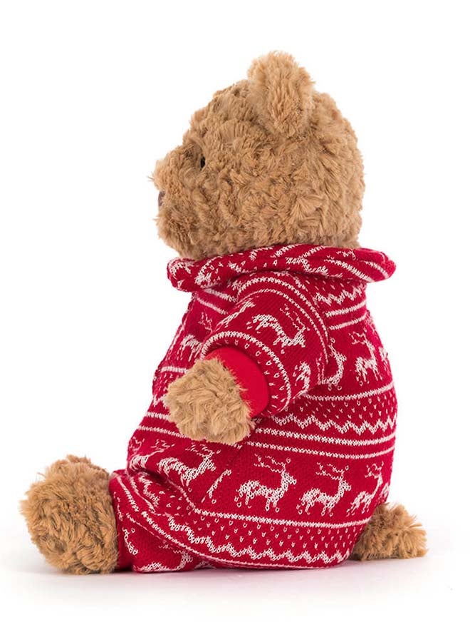 Jellycat دب بارثولوميو بيجاما شتوية - دمية دب ناعمة بنية في بيجاما حمراء احتفالية - 26 سم لعبة عناق عيد الميلاد للأطفال، ديكور وهدايا - Image 3