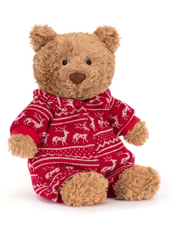 Jellycat دب بارثولوميو بيجاما شتوية - دمية دب ناعمة بنية في بيجاما حمراء احتفالية - 26 سم لعبة عناق عيد الميلاد للأطفال، ديكور وهدايا - Image 2