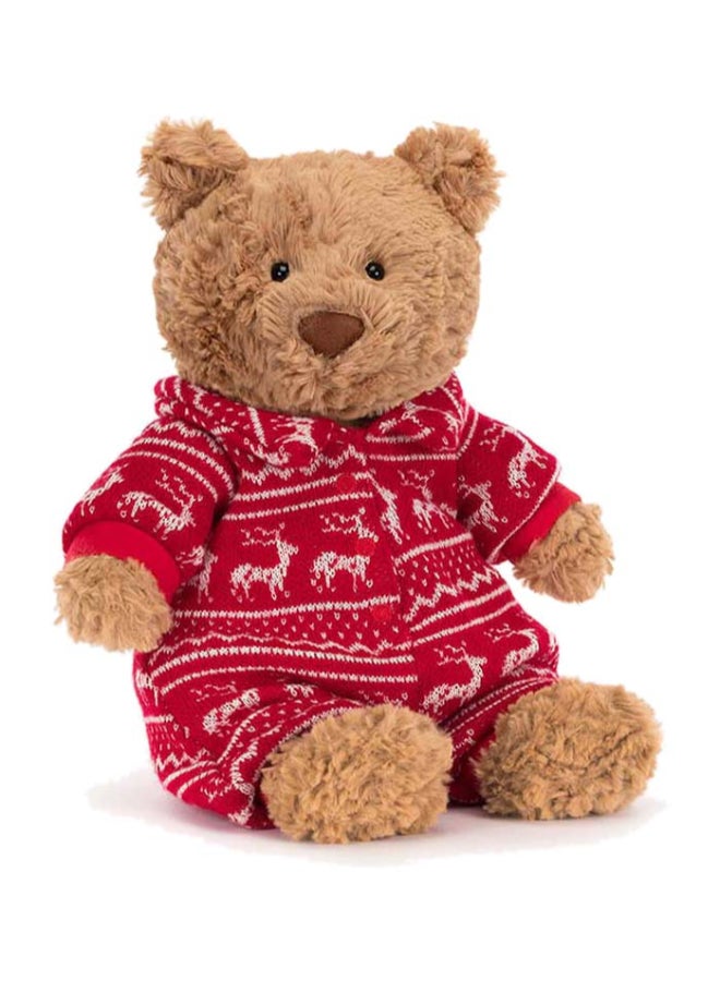 Jellycat Bartholomew Bear Winter Pyjamas – Soft Brown Plush Teddy in Red Festive Pyjamas – 26cm Christmas Cuddle Toy for Kids, Décor & Gifting - Image 1