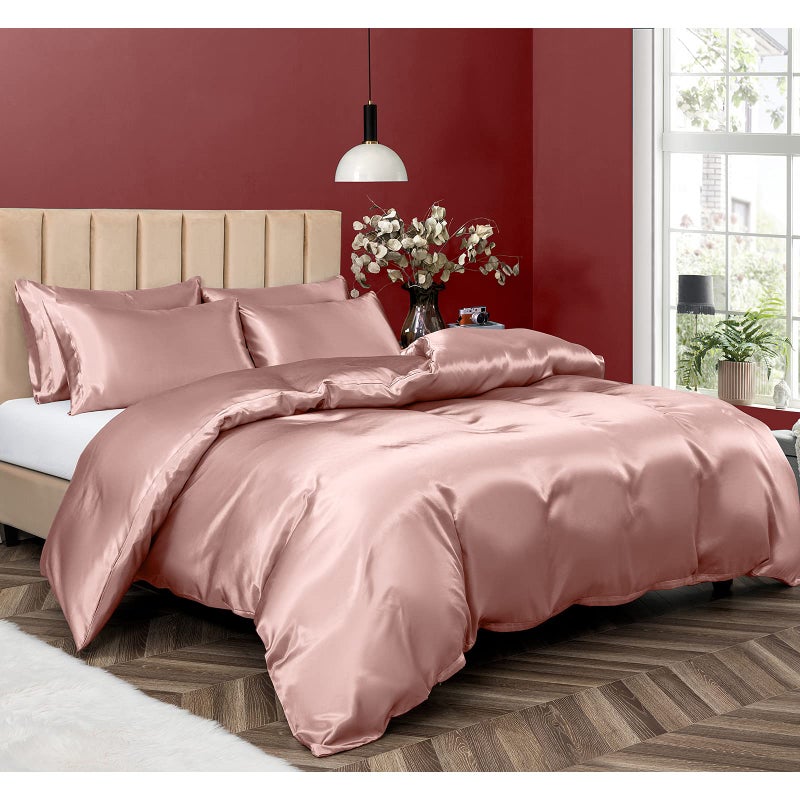 P Pothuiny 5 Pieces Satin Duvet Cover King Size Set, Luxury Silky Like Champagne Duvet Cover Bedding Set with Zipper Closure, 1 Duvet Cover + 4 Pillow Cases (No Comforter) - Image 2