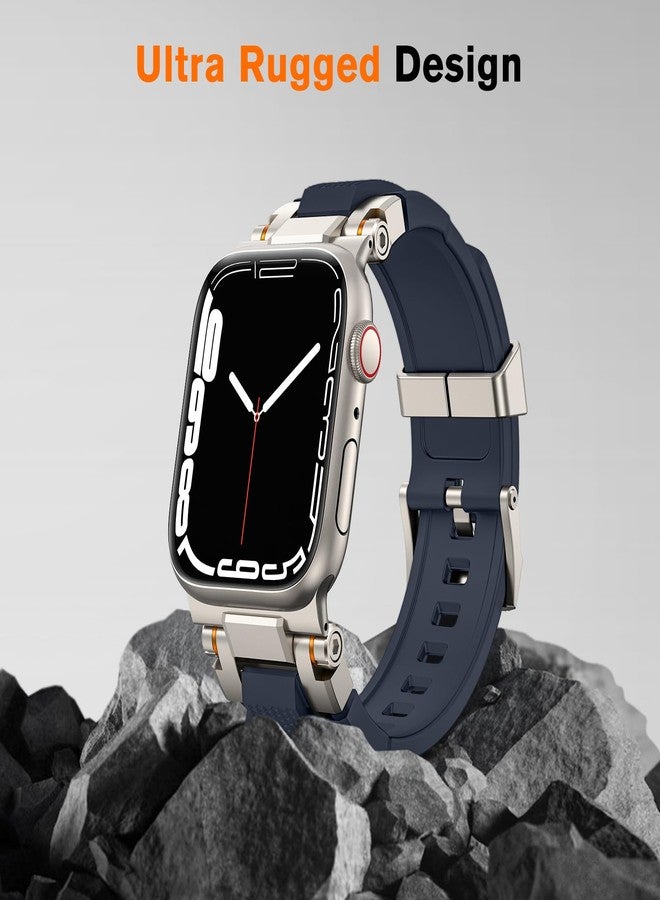 amBand Bands Compatible with Apple Watch Ultra 3/2/1 49mm, M1 Sport Series Rugged Durable Strap with Metal Connector to Match Ultra's Titanium Case for iWatch 49 mm Men Titanium/Navy Blue - Image 2