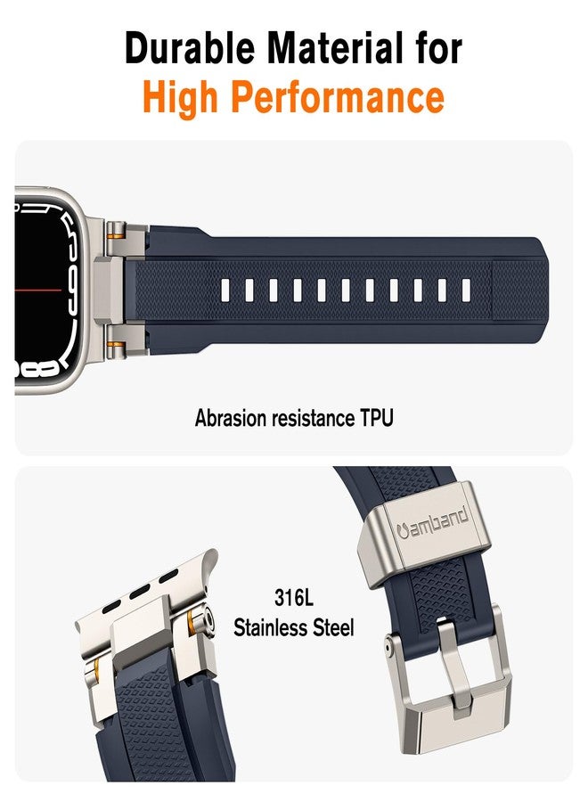 amBand Bands Compatible with Apple Watch Ultra 3/2/1 49mm, M1 Sport Series Rugged Durable Strap with Metal Connector to Match Ultra's Titanium Case for iWatch 49 mm Men Titanium/Navy Blue - Image 4
